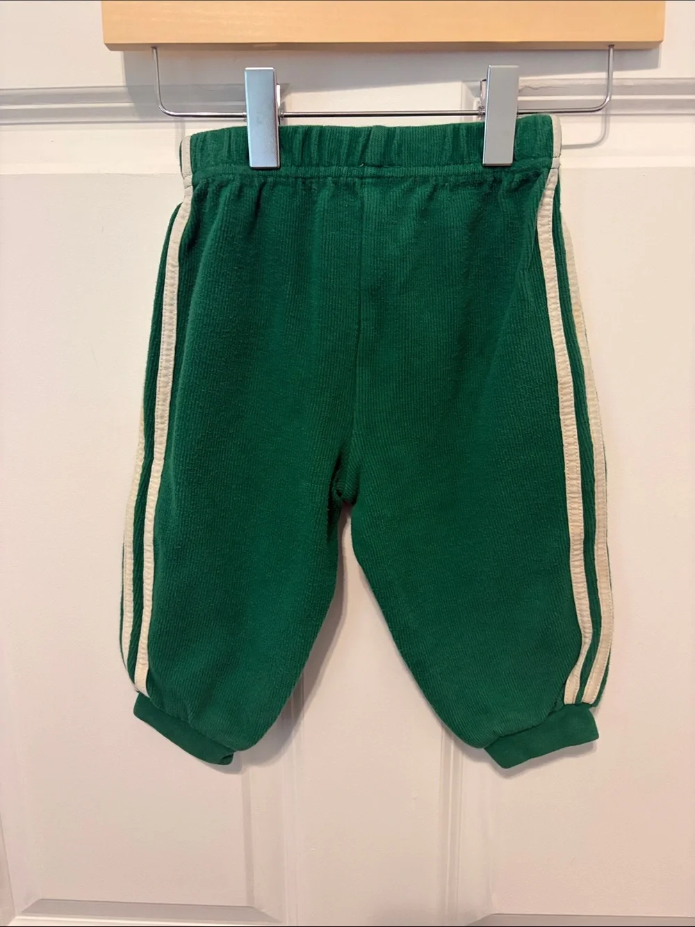 adidas Green Kids Joggers with White Side Stripes Vintage